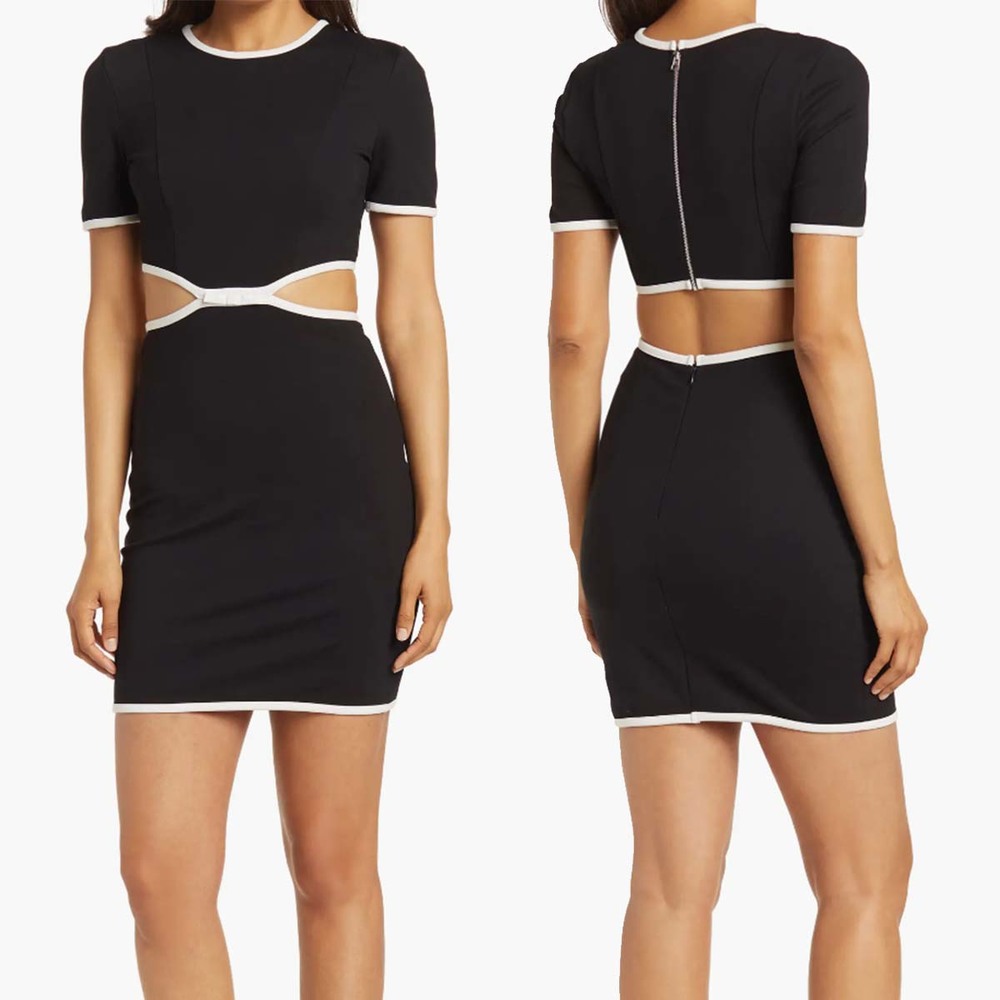 STAUD Black Mini Cutout Dress with White Trim